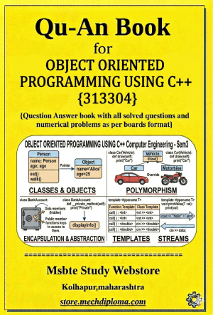 Object Oriented Programming Using C++ (313304) – QuAn Question Answer Book | MSBTE Diploma | Topicwise 2,4,6 Marks | Model Answers & Previous Exam Questions