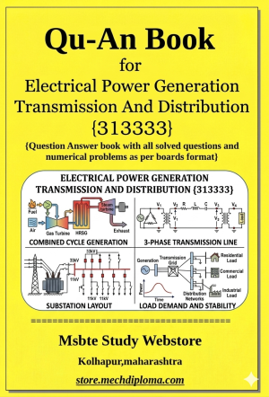 Electrical Power Generation Transmission And Distribution (313333) – QuAn Question Answer Book | MSBTE Diploma | Topicwise 2,4,6 Marks | Model Answers & Previous Exam Questions
