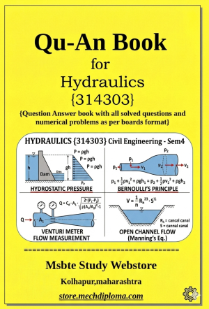 Hydraulics (314303) – QuAn Question Answer Book | MSBTE Diploma | Topicwise 2,4,6 Marks | Model Answers & Previous Exam Questions