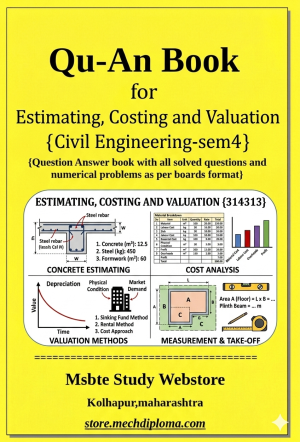 Estimating Costing And Valuation (314313) – QuAn Question Answer Book | MSBTE Diploma | Topicwise 2,4,6 Marks | Model Answers & Previous Exam Questions