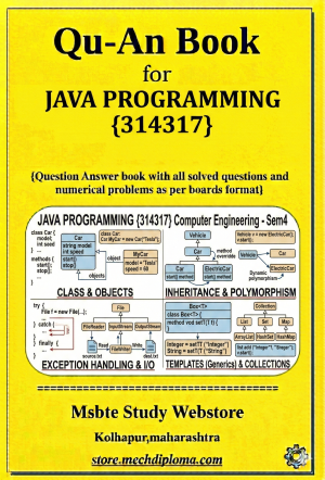 Java Programming (314317) – QuAn Question Answer Book | MSBTE Diploma | Topicwise 2,4,6 Marks | Model Answers & Previous Exam Questions
