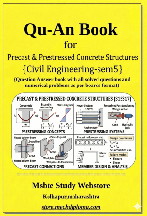 Precast & Prestressed Concrete Structures (315317) – QuAn Question Answer Book | MSBTE Diploma | Topicwise 2,4,6 Marks | Model Answers & Previous Exam Questions